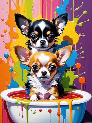 Peinture diamant 5D motif Chihuahua pour une décoration murale de salle de bain