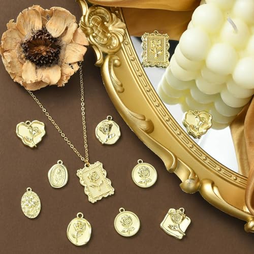 Stiesy 40Pcs 8 Styles Baroco Style Flower Charms Pendants Golden Colour Rose Charms Romantic Charms for DIY Jewelry Making Bracelets Crafting - Image 4