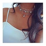Edary Boho Layered Necklaces Silver Star Choker Necklace Crystal Pendant Chain Jewelry Accessories...