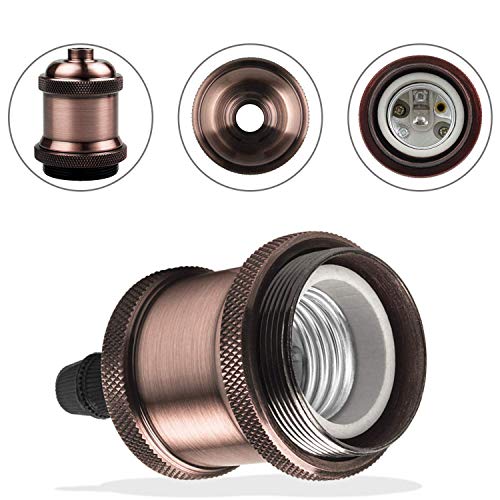 Dicuno E26 Edison Vintage Lamp Socket, Retro Pendant Lamp Holder, Light Sockets Replacement, Antique Look For Industrial, Decorative, Diy Lighting, 600℃ Heat Resistant, 6 Packs (Red Copper Color) #TOP5
