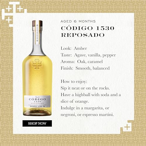 CODIGO 1530 Reposado Tequila, goldener Tequila mit würzigen Aromen von Eiche und Karamell, weiches Bouquet, für gemütliche Abende, 38 Prozent Vol., 1 x 0,7 l