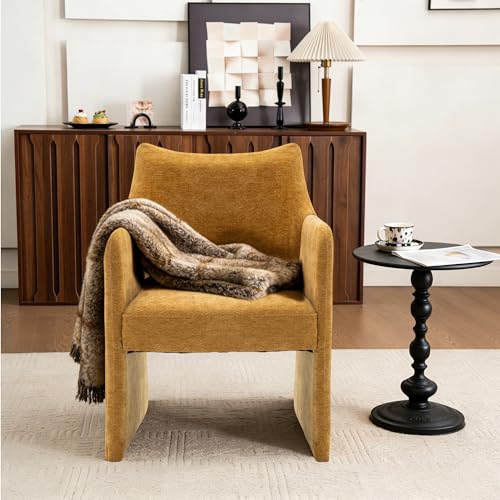 Sillón Chenille Geométrico Amarillo Moderno miniatura 1