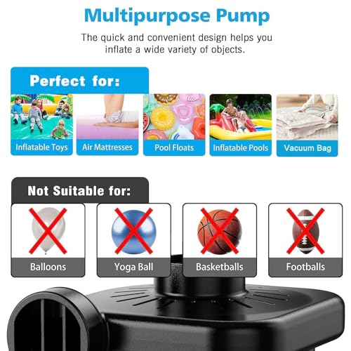 Elektrische Luftpumpe für Aufblasartikel, mit 3 Düsen, 220-240 V, Aufblas- und Entlüftungspumpen für Camping im Freien, Luftmatratzenbetten, Boote, aufblasbare Kissen, Sofas, Schwimmhilfen 2
