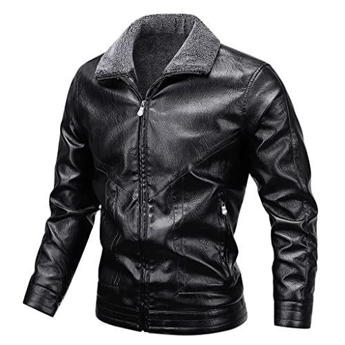 Chaqueta de cuero para hombre invierno con cierre y cortaviento miniatura 1
