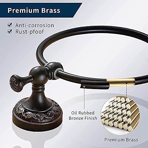 Image of Leyden Oil Rubbed Bronze Hand Towel Holder, Brass Towel Ring Round Towel Holder for Bathroom Accessories Screw Wall Mounted