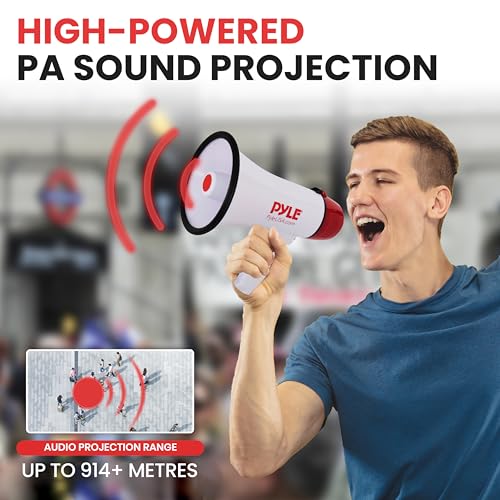 Pyle Megaphone Speaker PA Bullhorn - 20 Watts & Adjustable Vol Control w/ Built-in Siren & 800 Yard Range for Football, Baseball, Hockey, Cheerleading Fans & Coaches or for Safety Drills - White by Pyle - Image 5