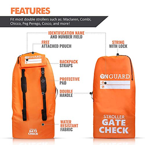Onguard Double Stroller Bag For Airplane | Stroller Cover | Gate Check Stroller Bag | Baby Airplane Travel Accessories | Waterproof Rip Resistant Polyester Compact Backpack | Orange #TOP6