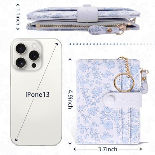 Image of COSHAYSOO RFID Wallet for Women Ladies Slim Compact-Mini Bifold Purse with Card Slots ID Window-Zipper Coin Pocket Bill Holder Keychain Hook Lightweight Waterproof PU Leather-White Orchid