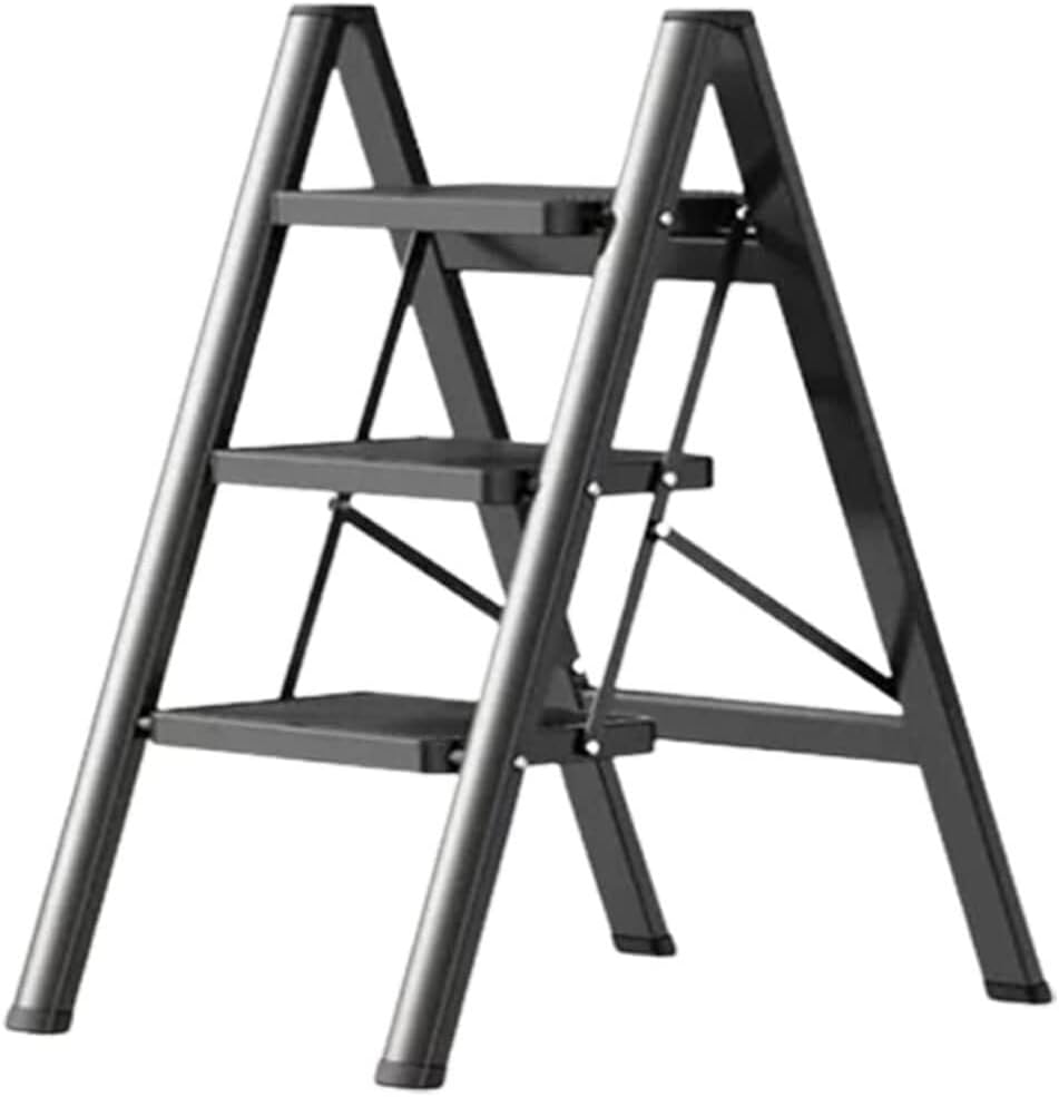 Step Ladder Portable Folding Ladder Telescoping Ladders A-frame Metal Ladder Width Pedals Step Ladders for Home and Work Everyday Folding Ladder Telescopic Ladder(Color:Black,Size:3 Step)
