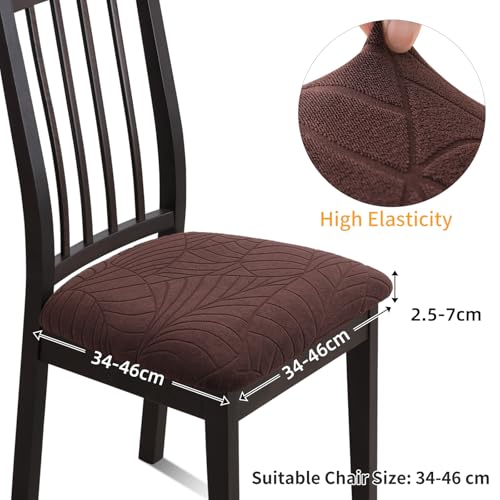 YISUN Waterproof Chair Seat Covers, Jacquard Removable Washable Dining Chair Covers, Chair Seat Protector Slipcovers for Hotel Banquet Wedding Party (4, L-Coffee) by YISUN - Image 2