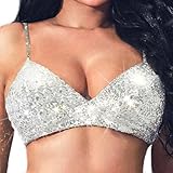 CLOACE Sequins Crop Tops Sparkly Camis Top Sexy Nightclub Bra Tank Top for Women(Silver, S)