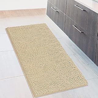 Soft Plush Chenille Bathroom Rug, Absorbent Microfiber Bath Mat, Machine Washable, Non-Slip Grip, Quick-Dry, Thick Shag Carpet Great for Bath, Shower Floor, Bedroom, or Door Mat (Beige, 70x120cm)