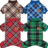 XPUDAC 4 Pack Dog Pajamas Plaid Dog Clothes for Small Medium Dogs Girl Boy Comfy Puppy Onesie Pet Christmas Outfit Cat Pjs Jammies, S