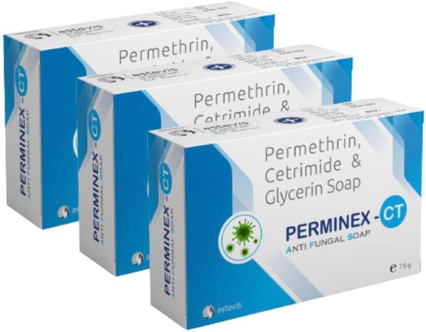 Perminex-CT Soap - (Permethrin, Cetrimide & Glycerine) - Antibacterial & Antifungal Treatment for Skin - Natural Ingredients - 75gm Bar (Pack of 3)