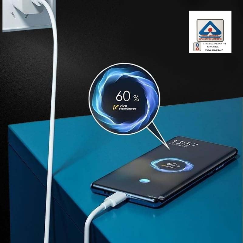 Image of 44W Flash Charger Compatible for Vivo V25 5g /v23 5g /v23 E 5g /v23pro 5g /y35 /y75 /y73 /v25 /v23 /v325e /v21 /v21 Pro Fast Charging for Your Devices