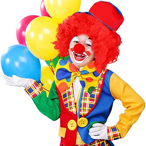 Jiebor Clown Costume Red Clown Wig Accessories Nose Bow Tie White Gloves For Men Women Adults Kids Halloween Carnivals Mardi Gras #TOP2
