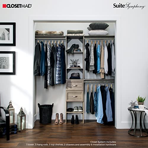 Image of ClosetMaid SuiteSymphony Wood Closet Organizer Kit with Tower, 3 Hang Rods, Top Shelves, 2 Drawers, Adjustable, Fits Spaces 5-9 ft. Wide, Graphite Grey