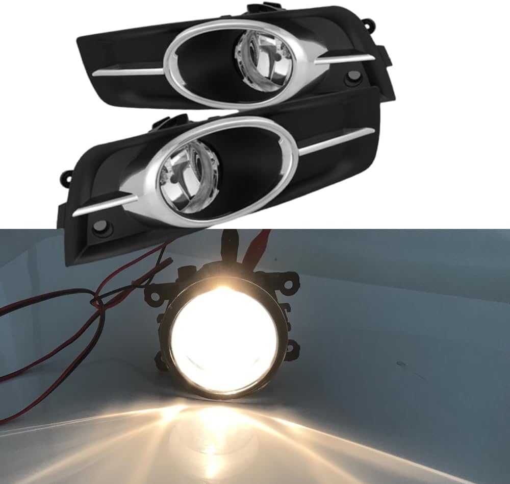 Riloer Clear Lens Front Bumper Driving Fog Light Assembly, 2009-2014 Compatible with Chevrolet Cruze, LED Fog Lights Assembly Replacement Switch Wiring Kit
