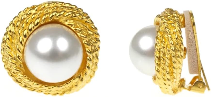 Kenneth Jay Lane Women's Pearl Button Clip-On Earrings with Gold Rope Loveknot Wrap