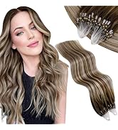 Vivien Micro Beads Hair Extensions Remy Human Hair Balayage Blonde Hair Extensions Micro Loop Med...