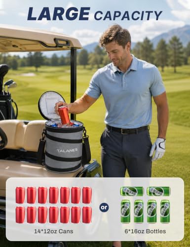 Image of 14-Can Insulated Golf Cart Cooler Bag Keeps Beverages Cold | Large Golf Cooler Sleeve with Adjustable Shoulder Strap & Collapsible Design, Ideal Gift for Golfers