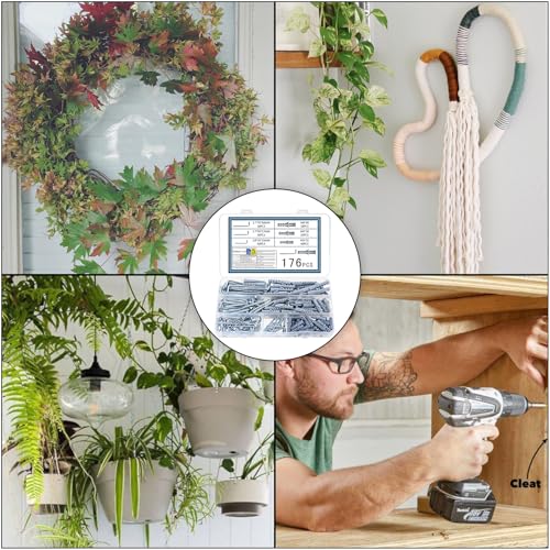 176 Stk L-schraubhaken mit Dübel Schrauben Set,Bilderhaken zum Schrauben Dübel Set,Schraubhaken Gerade Wandhaken,Schraubenhaken Rechtwinklige Metallhaken für Haus Büro Aufhängen,88 Haken,88 Dübelset