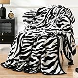 PU MEI Fuzzy Flannel Throw Blanket for Sofa, Couch, Bed, Black and White Zebra Print Blanket Animal - Lightweight Double Sided Cozy Super Soft Blankets, 50' x 60' inches