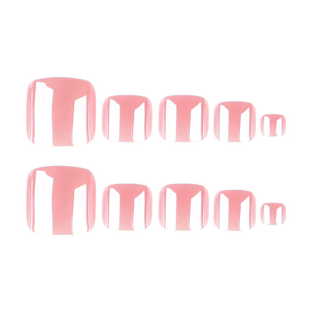 Nude Pink Electroplating Press on Toe nails Short Square Fake Toe Nails Nude Aurora Solid Toe Nail Tips Pink Chrome False Toenails Glossy Summer Acrylic Toe Manicure Decorations for Women Girls 24Pcs