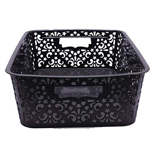 Image of Cutting Edge Essentials Plastic Storage Baskets /Shelf /Turkish Rack without Lid - Set of 2 for Fruit Vegetable Bathroom Stationary Home Basket with Handle (Black, Medium)