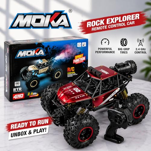 Image of Goyal's 4WD Remote Control Moka Rock Crawler Car with Spray Fumes Function, Off Road RC Car for Kids with LED Lights | Rechargeable Type-C, 2.4GHz - 300 Metres Remote Range