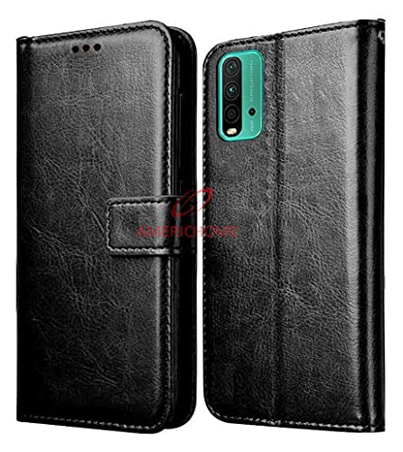 Image of Inside Rubber TPU with Card Pockets Magnetic Closure Protection Compatible with Redmi 9 Power, MOBHQAB3 m2010j19si (Black)