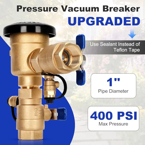 Image of UPGRADED 1 inch Pressure Vacuum Breaker Assembly, 400 PSI Max - Thickened Brass Backflow Preventer with Pre-Applied Sealant (No Teflon Tape Needed), Backflow Preventer Valve for Irrigation & Plumbing