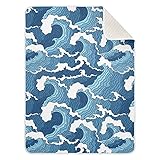 Japanese Wave Baby Blankets for Boys Super Soft Warm Toddler Blankets for Girls Lightweight Crib Blanket Throw Blanket for Crib Stroller Newborn Unisex Infant Adult Nursery Decor