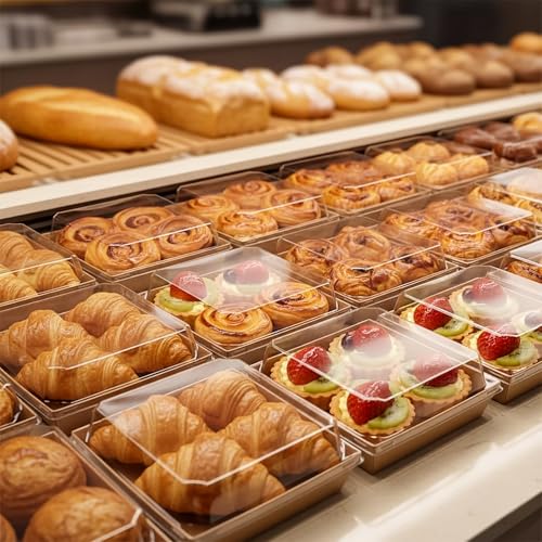 Image of Hiceeden 100 Pack Charcuterie Boxes with Clear Lids, 5.4 inchx5 inchx2.5 inch Paper Bakery Dessert Sandwich Box, Disposable Square Food Containers for Cookies, Donuts, Muffins, Salad, and Pastry, Brown