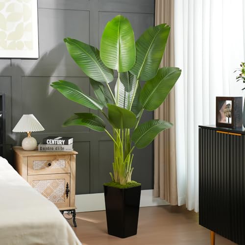 Lifelike Bird of Paradise Faux Plant 6ft with Black Planter