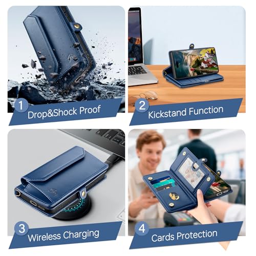 DJBull for iPhone 17 Pro 6.3" Wallet Case with Card Holder, Shoulder and Wristlet Straps, Soft PU Leather, Magnetic Snap, Flip Phone Case for Women Men for Apple 17 Pro Blue by DJBull - Used condition - Image 6