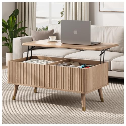 JOINICE Lift Top Coffee Table with Storage,Natural Wood Center Table