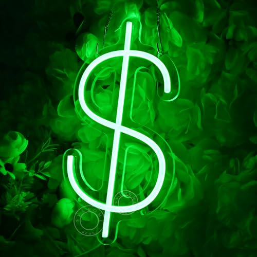 Image of SYLHOME Dollar $ LED Neon Light Sign Money Home Bedroom Game Room Business Pub Store Bar Shop Office Wall Decor Sign Birthday Decor 5V USB Green 11.81 inch X 6.3 inch