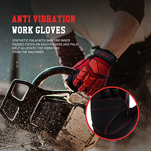 Aigevture Anti Vibration Work Gloves Men,Tpr Impact Protection Gloves,Sbr Fingers & Palm Padded Safety Impact Reducing Mechanic Gloves (Xl, Red) #TOP1