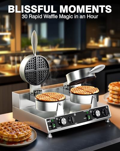 Image of PYY Commercial Waffle Maker - Double Waffle Maker Large Stainless Steel，Silver Non-stick Electric Chaffle Maker for Restaurant Party Food Stall