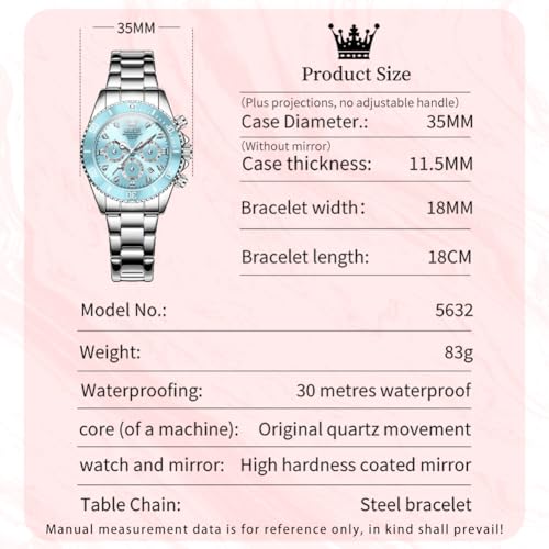 Image of OLEVS Women Dress Watch, Two Tone Diamond Quartz Wrist Watch, Stainless Steel Waterproof Luminous Day Date Ladies Chronograph Gift Watch