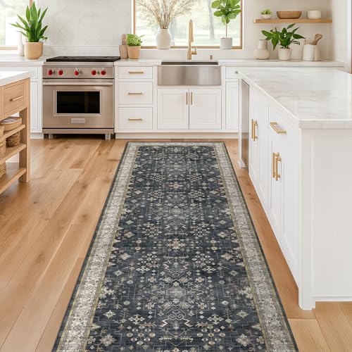 Black Washable 8ft Long Runners for Hallways, 3x8 Kitchen Runner Rug, Entryway Indoor Runner, Non Slip Boho Vintage Floor Décor for High Traffic Area by Hazo Haus - Used condition - Image 6