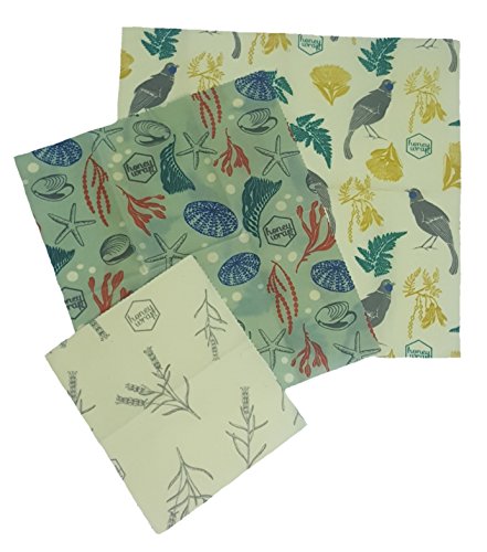 Honeywrap Beeswax Food Wrap | Assorted 3 Pack | REUSABLE - SUSTAINABLE - ECO FRIENDLY | Made with 100% Organic Cotton and ALL NATURAL INGREDIENTS! - - BONUS WILDFLOWER SEEDED PAPER INCLUDED FOR FREE!