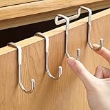 2-Pack Heavy Duty Over Cabinet Hooks, 304 Stainless Steel No-Drill Double Hooks for Kitchen, Bathroom, Closet, 50lb Capacity, Space-Saving Organizer