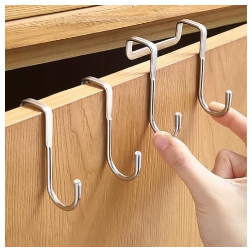 2-Pack Heavy Duty Over Cabinet Hooks, 304 Stainless Steel No-Drill Double Hooks for Kitchen, Bathroom, Closet, 50lb Capacity, Space-Saving Organizer