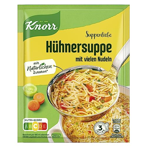 Knorr Suppenliebe Hühnersuppe für eine leckere Nudelsuppe mit vielen Nudeln ohne geschmacksverstärkende Zusatzstoffe und Farbstoffe 3 Teller
