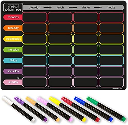 TMS A4 Magnetic Weekly Planner / Memo Board  Multi-Coloured Whiteboard, Shopping List and Meal Planner - with 4 Magnetic Dry Wipe Pens and Eraser (Colour Memo, A4)