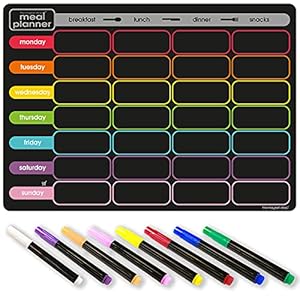 TMS A4 magnetische wekelijkse maaltijdplanner en 8 droge wissen vloeibare krijtpennen – houd uw dieet, voeding en…