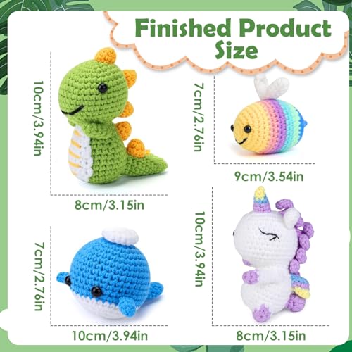 Image of TecoKart 4Pcs Crochet Set - Animals Series Crochet Kit for Beginners Adults and Kids, DIY Kit with Tools and Step-by-Step Video Guide,Multicolored