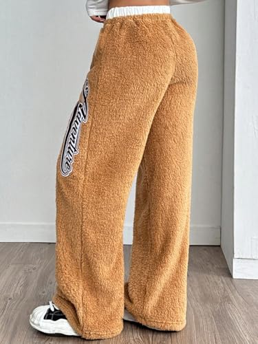 Image of ZAFUL Women's Fuzzy Plush Pajama Pants Wide Leg Pj Bottoms Lounge Pants